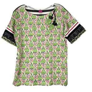 NWOT SAVE THE QUEEN Blouse S ITALY Satin Applique Floral Beaded Mesh Stripe